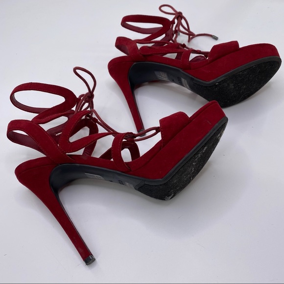 GUESSE Sexy Red Velvet Lace Up High Top Stilettos - Picture 3 of 7